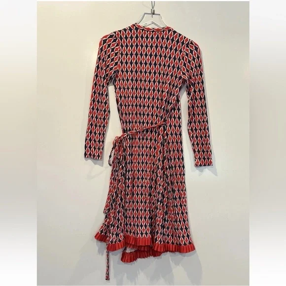 Boden Red White & Blue Geometric Print Wrap Dress Womens Size 4R (258) - Picture 2 of 5